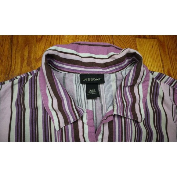 WOMEN'S PURPLE STRIPED LINEN BLEND BUTTON-UP BLOUSE - LANE BRYANT - SIZE 18/20 - Picture 3 of 4